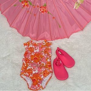 ADORABLE FLORAL JANIE & JACK INFANT GIRLS ONE PIECE SWIMSUIT WITH PEEKABOO BACK